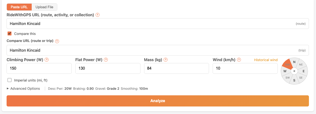 Rider parameter inputs